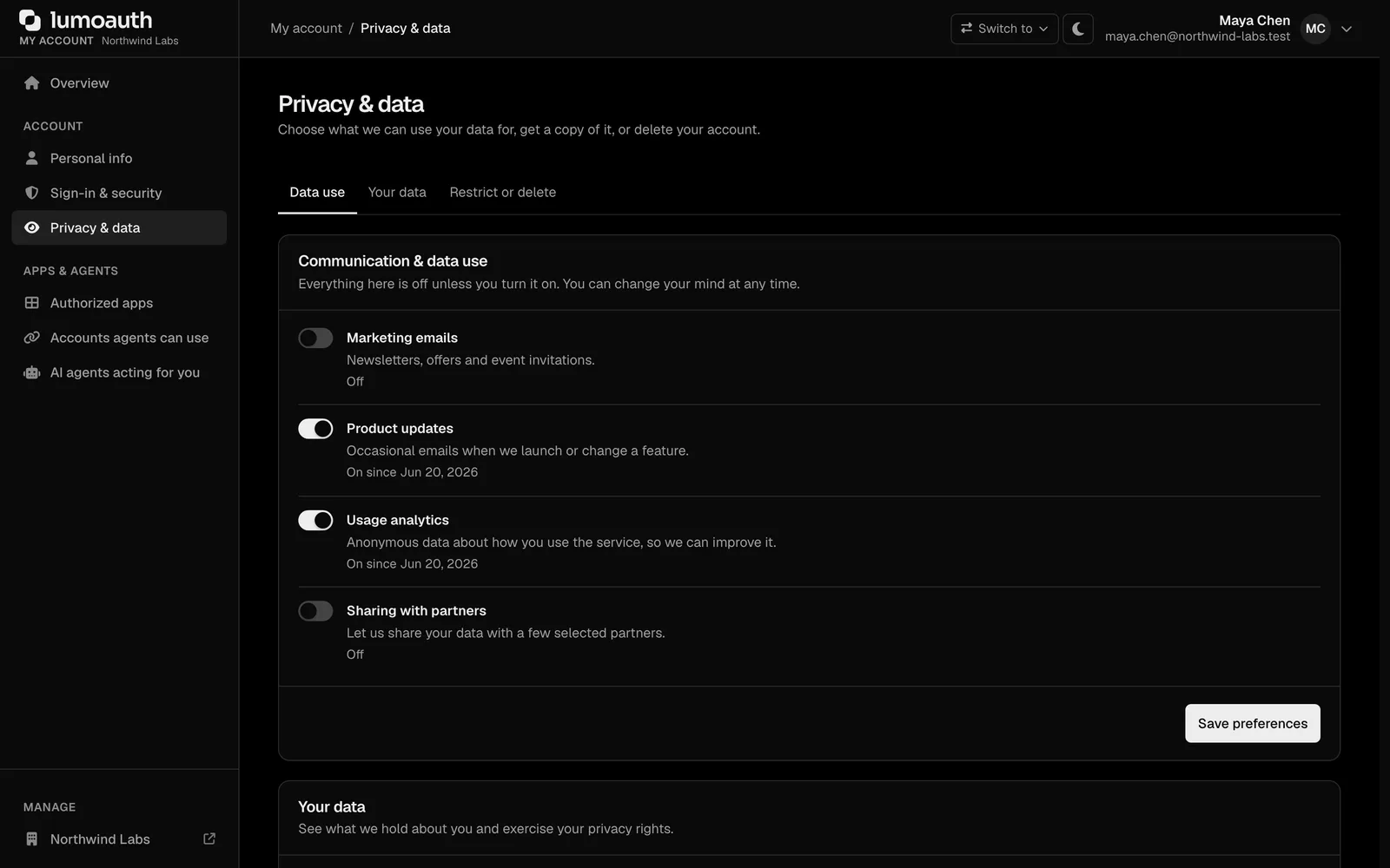 A patient's privacy and data request page