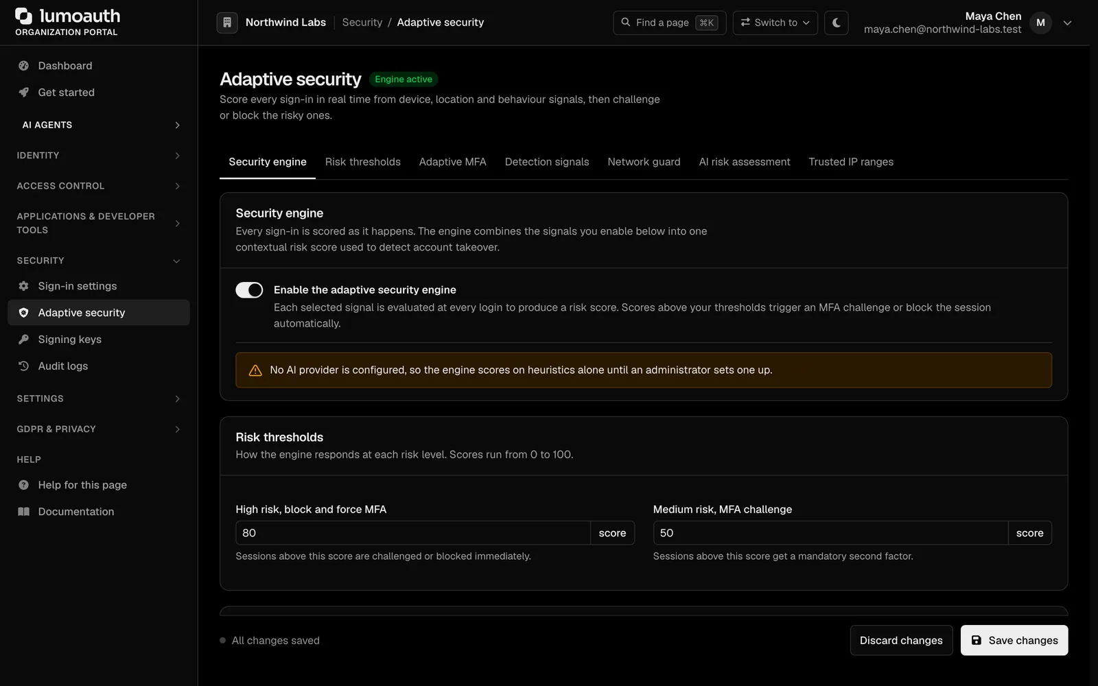 Adaptive security settings and recent decisions