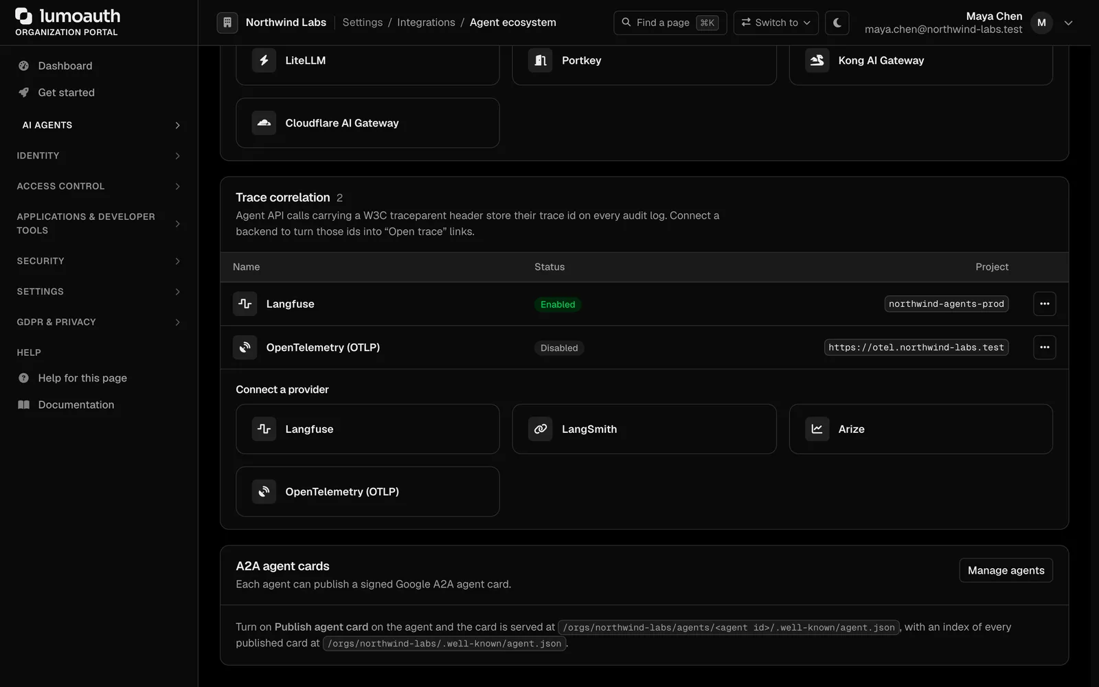 Trace correlation settings