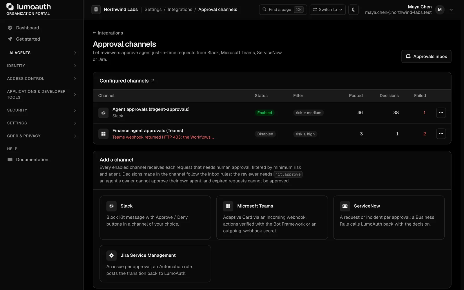 Approval channel configuration
