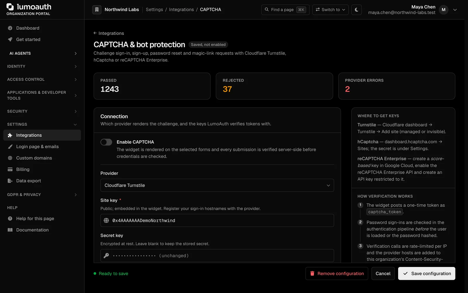 CAPTCHA settings