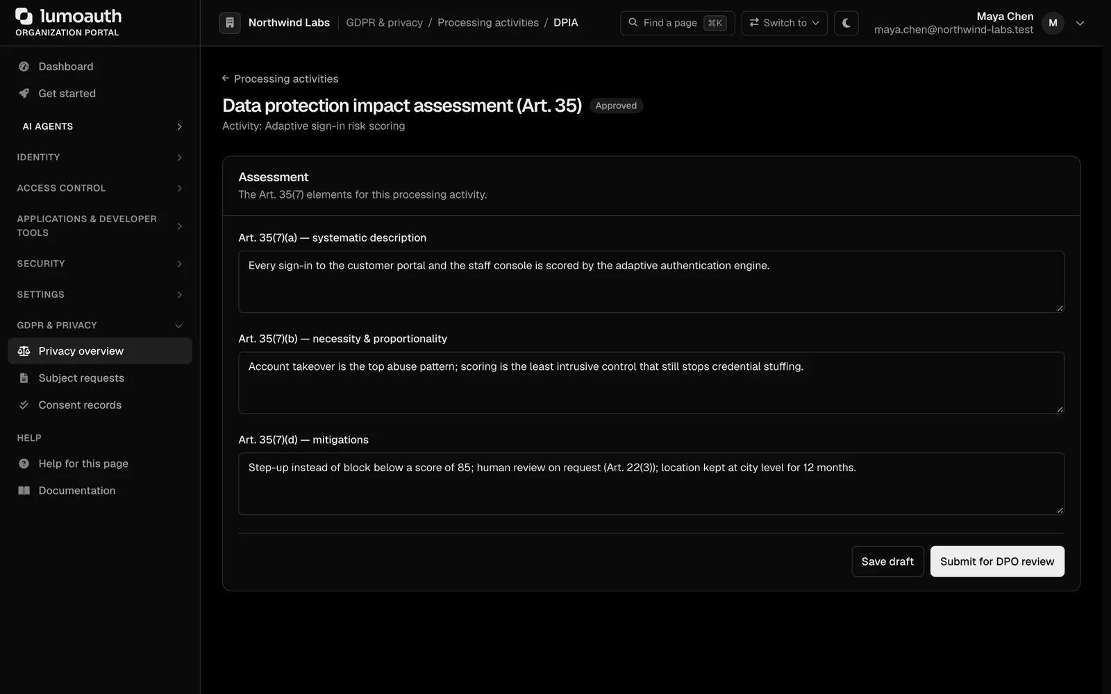Data protection impact assessment