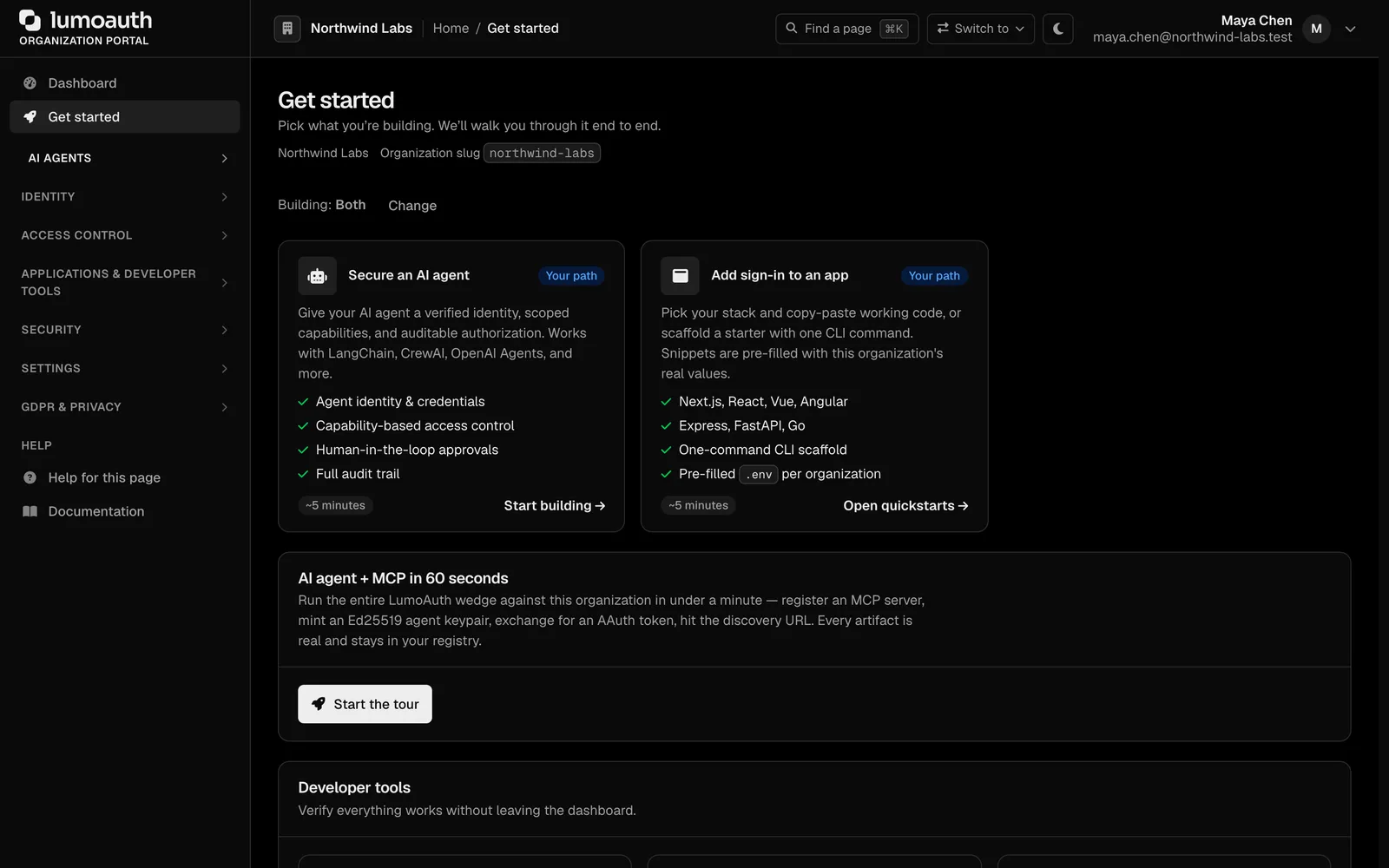 The Get started checklist in the portal
