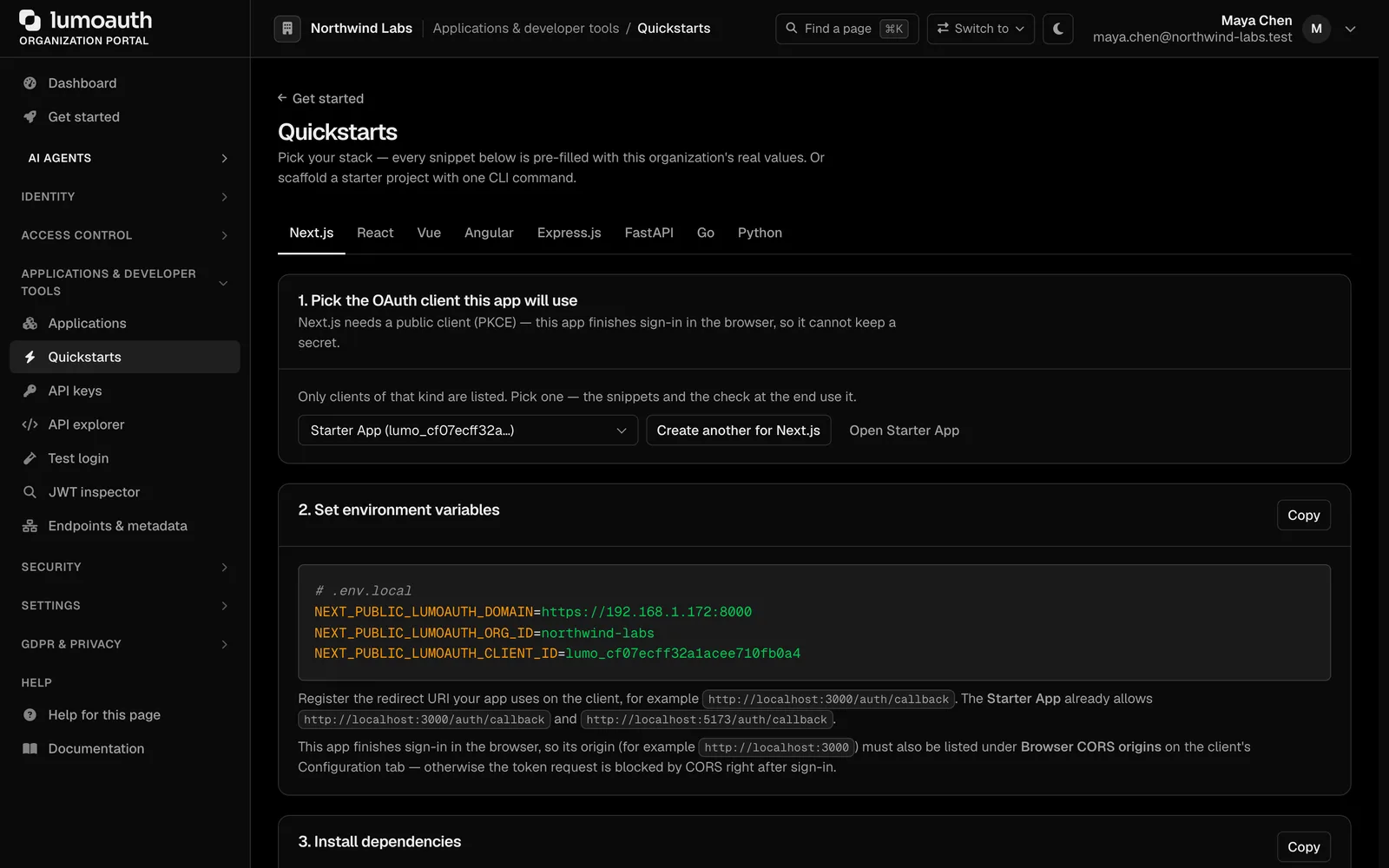 The Next.js quickstart app