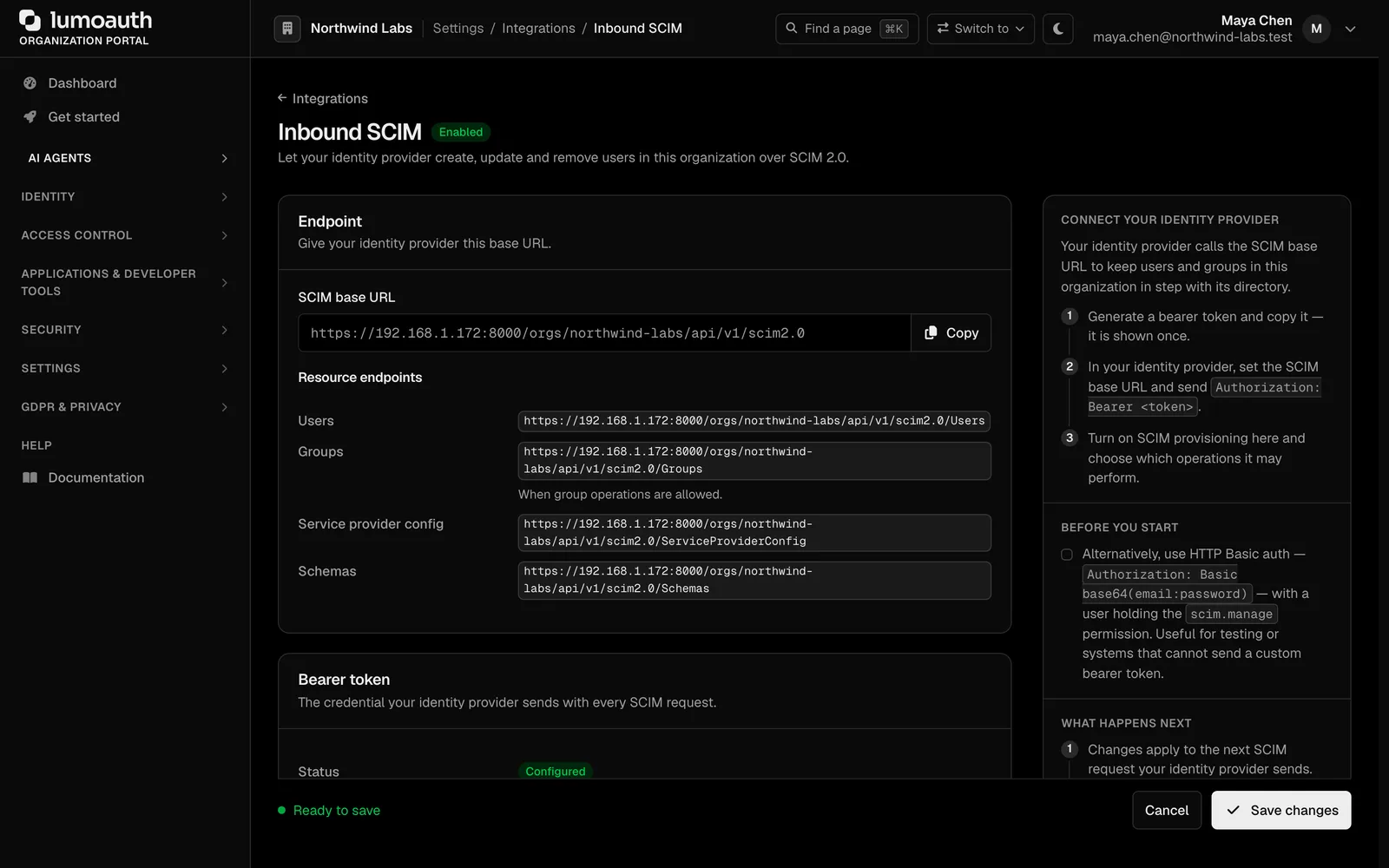 Inbound SCIM settings