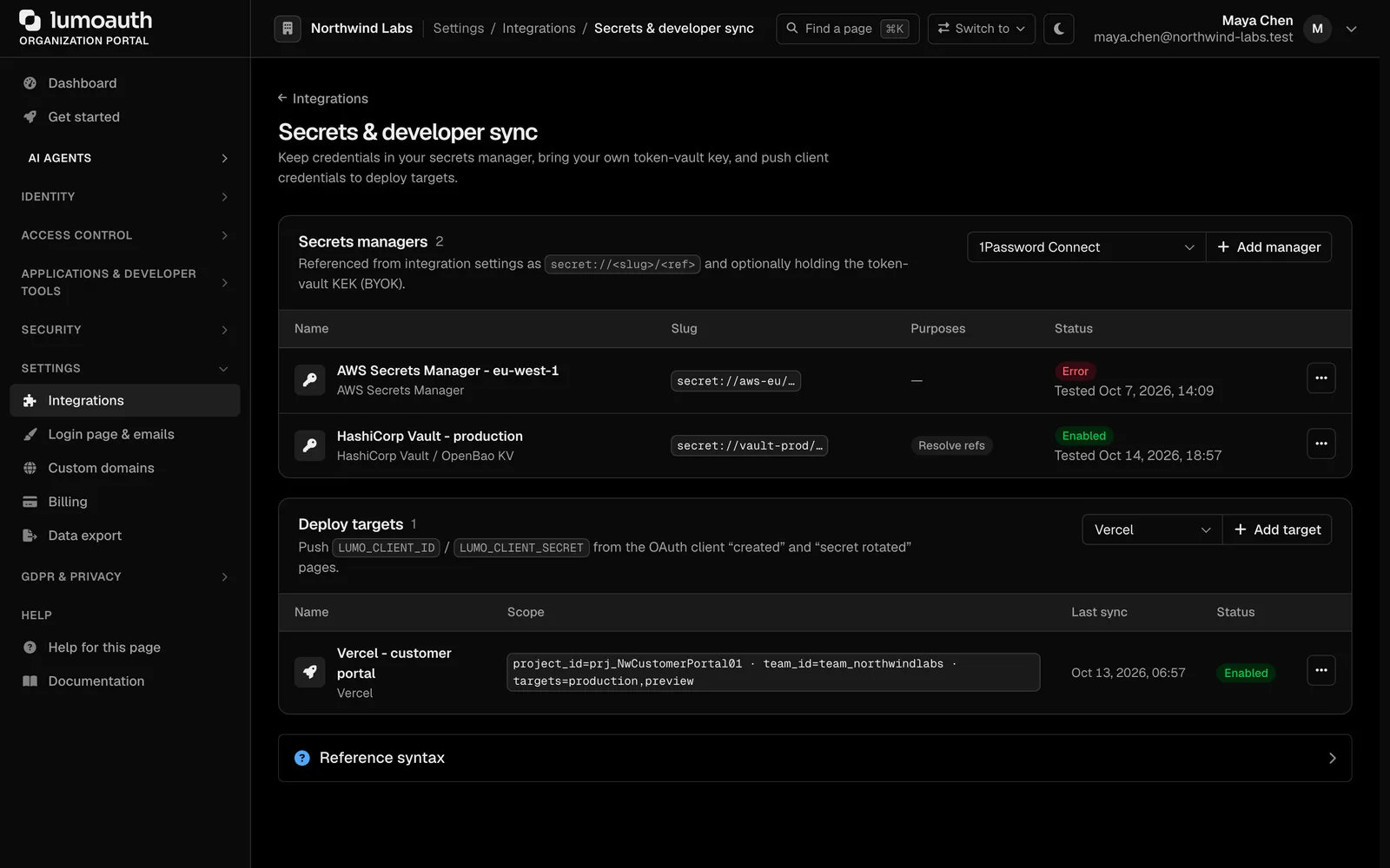Secrets manager integrations